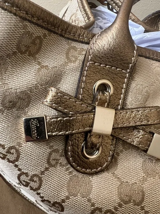 Gucci Beige and Brown GG Canvas Tote with Leather Trim - Picture 5 of 17